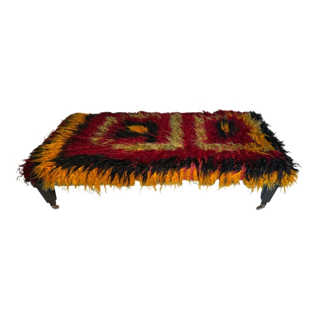 VTG Anatolian Turkish Shaggy Rug Ottoman/Coffee Table/Bohemian/Eclectic Design For Sale