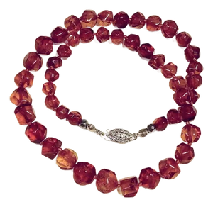 16" Graduated Faceted Baltic Amber Necklace With Sterling Silver Clasp