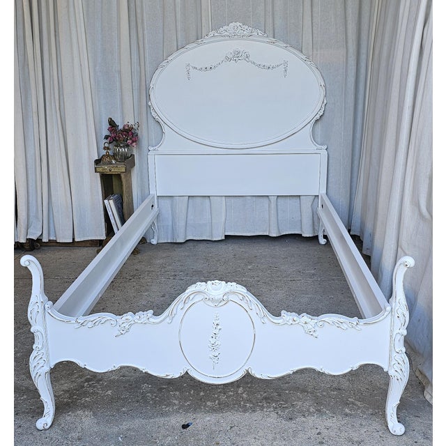 Beautiful Vintage TWIN/SINGLE -size Bed Frame . Beautifully hand-painted on a Parisian White Color. Slightly distressed on...