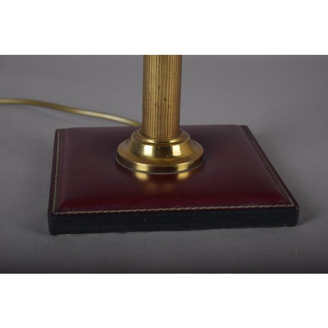 Brass Table Lamp with Leather Base in the style of Jacques Adnet, 1960s For Sale - Image 6 of 11