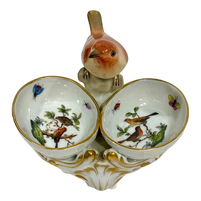 1960s Herend Lady Rothschild Birds & Pearls Double Salt Cellar, Hungary ...