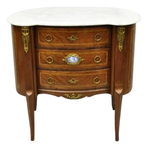 Early 20th Century Antique French Louis XV Style Marble Top Bronze Ormolu Bombe Commode Nightstand