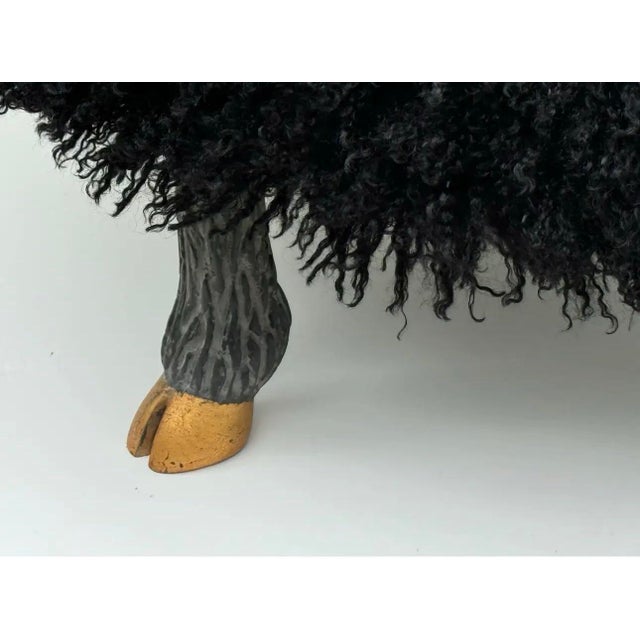 Faux “Lamb” Ottoman or Footstool, W/ Carved “Faux-Sheep” Legs/ 14k Gilt “Hooves”. For Sale - Image 4 of 5