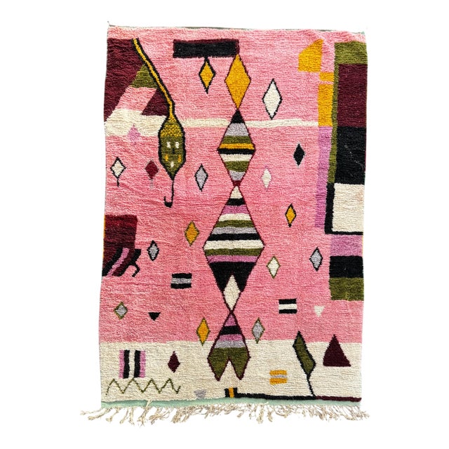 Moroccan Boujad Wool Rug with Abstract Composition, 1990 For Sale