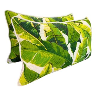Pair of Tropical Banana Leaf Lumbar Pillows Indoor/Outdoor For Sale