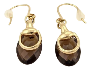 Gucci Smoky Quartz Horsebit 18k Yellow Gold Hook Dangle Earrings - 2 Pieces