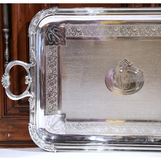French 19th C. French Silver-Plated Monogrammed Tray by Pelloutier & Cie, Dated 1894 For Sale - Image 3 of 8