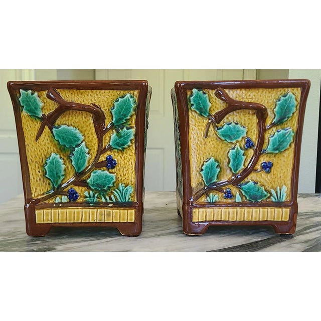 Antique Late 19th Century Majolica Jardinière Cachepots - a Pair For Sale - Image 11 of 13