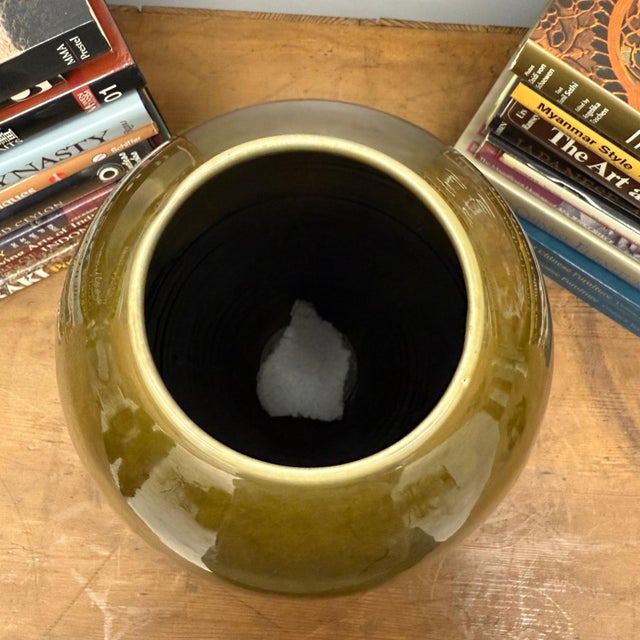 Ceramic Olive Green & Black Drip Ceramic Vase with Cream White Body For Sale - Image 7 of 8