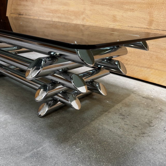 Smoked Glass Coffee Table with Chromed Metal Tubes, 1970s For Sale - Image 9 of 18