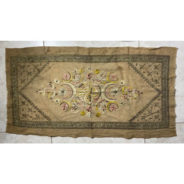 authentic Ottoman Turkish hand-embroidered textile. This piece features the iconic Imperial Tughra (the Sultan’s...