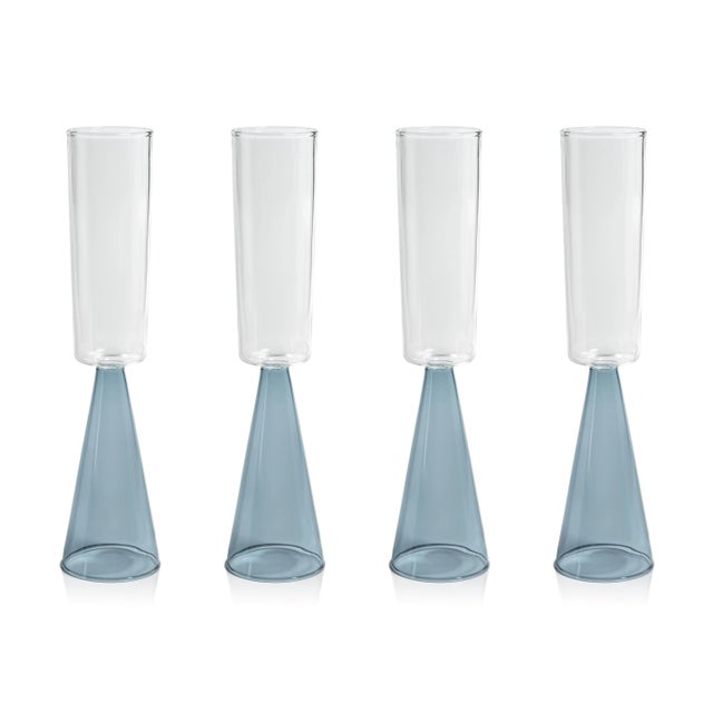 Viterbo Champagne Flutes - Blue, Set of 4 For Sale - Image 4 of 4