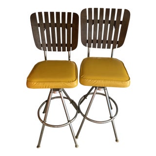 Mid-Century Modern Barstools Yellow Seats- A Pair For Sale