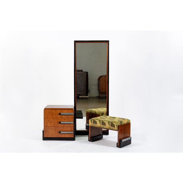 1930s Antique Art Deco Wood Vanity Mirror & Stool by Donald Deskey for Widdicomb 1930s For Sale - Image 5 of 18