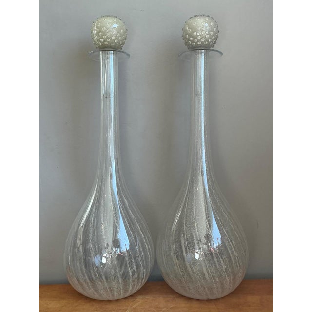 Vintage Monumental Murano Handblown Glass Bottles With Stoppers - Pair For Sale - Image 9 of 18