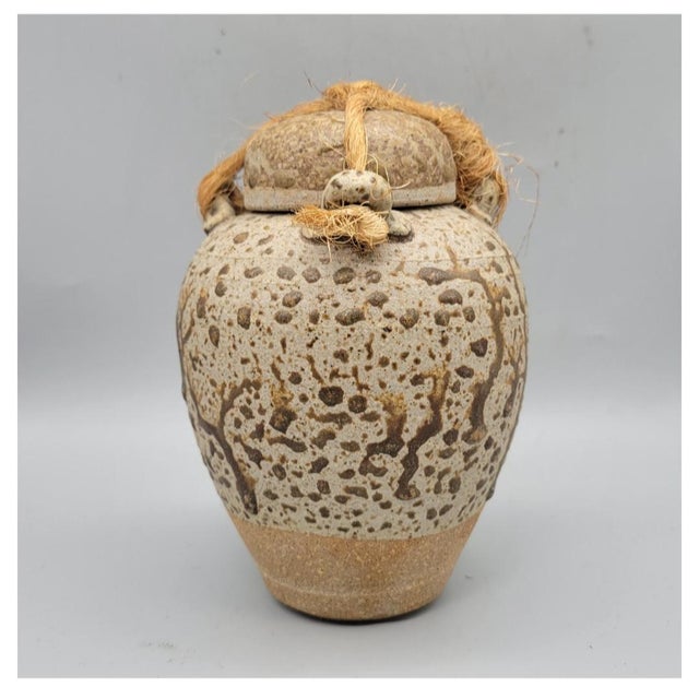 Hand Crafted and Signed Asian Inspired Studio Stonewaelre Pottery Lidded Tea / Ginger Jar with Matte Speckled and Drip...