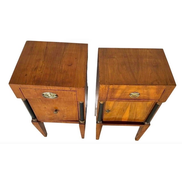 Assembled Pair of 19th Century Italian Neoclassical Walnut Bedside Cabinets For Sale In Tampa - Image 6 of 9