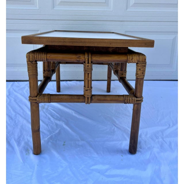 Brown Ficks Reed 1950’s Rattan Far Horizons End Table For Sale - Image 8 of 12