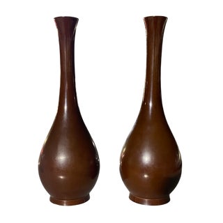 Pair of Antique Bronze Japanese Teardrop Vases For Sale
