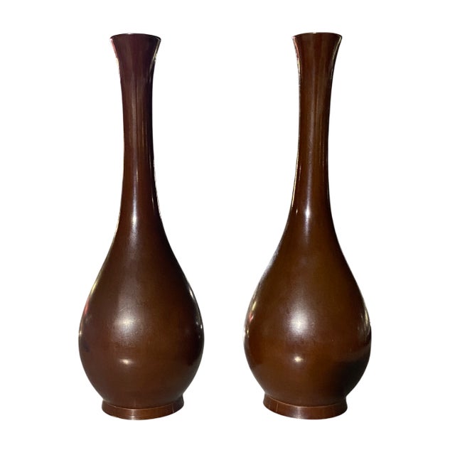 Pair of Antique Bronze Japanese Teardrop Vases For Sale