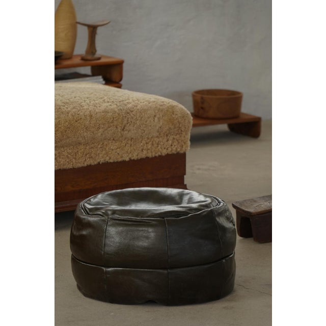 Vintage French Black Leather Pouf with Slouchy Form, 1960s For Sale - Image 11 of 18
