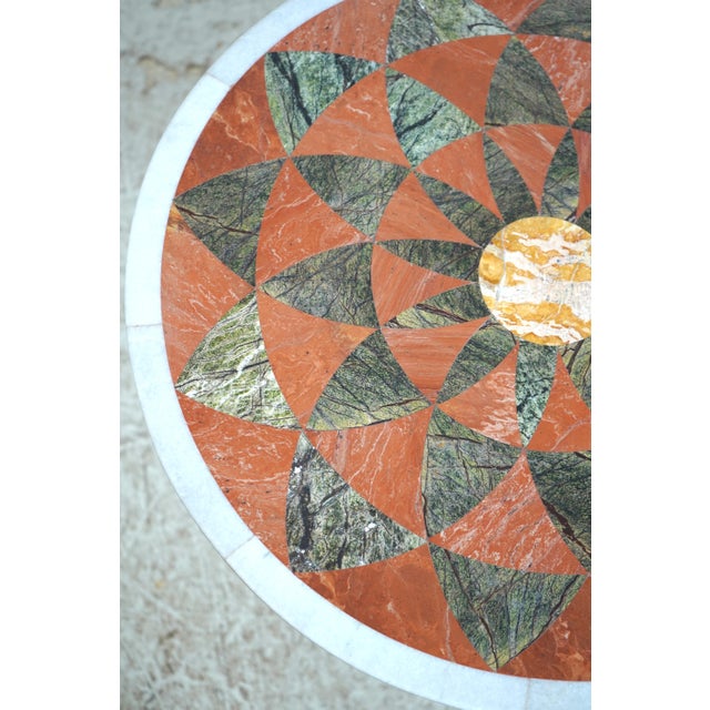 Pietra Dura Inlaid Marble Top Metal Base Round End Table For Sale In Philadelphia - Image 6 of 12