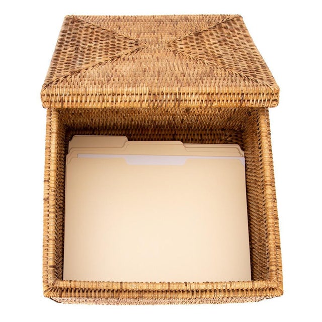Wood Artifacts Rattan Flat File Storage Box with Lid in Honey Brown For Sale - Image 7 of 9