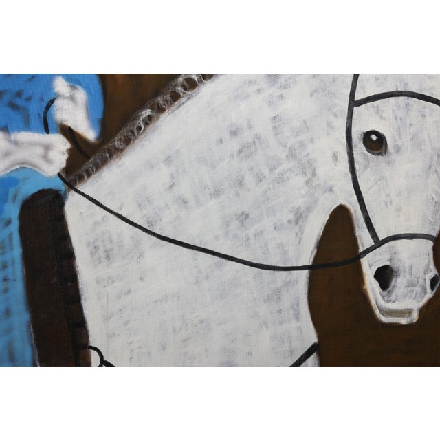 Large Contemporary Horse Oil Painting. Equestrian Painting on Unprimed
