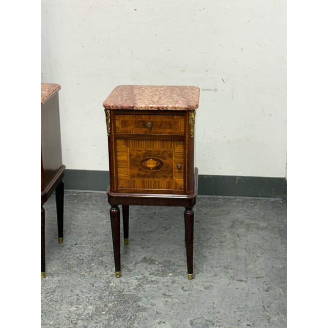 French Antique French Louis XVI Style Marble-Top Side Table, Pair For Sale - Image 3 of 12
