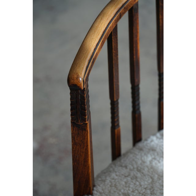 Wood Set of Danish Armchairs in Beech & Lambswool, 1920s For Sale - Image 7 of 18