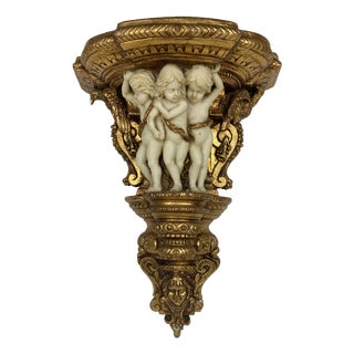 Late 19th Century Neoclassical Wall Console in Gold-Leaf Gilded Wood For Sale