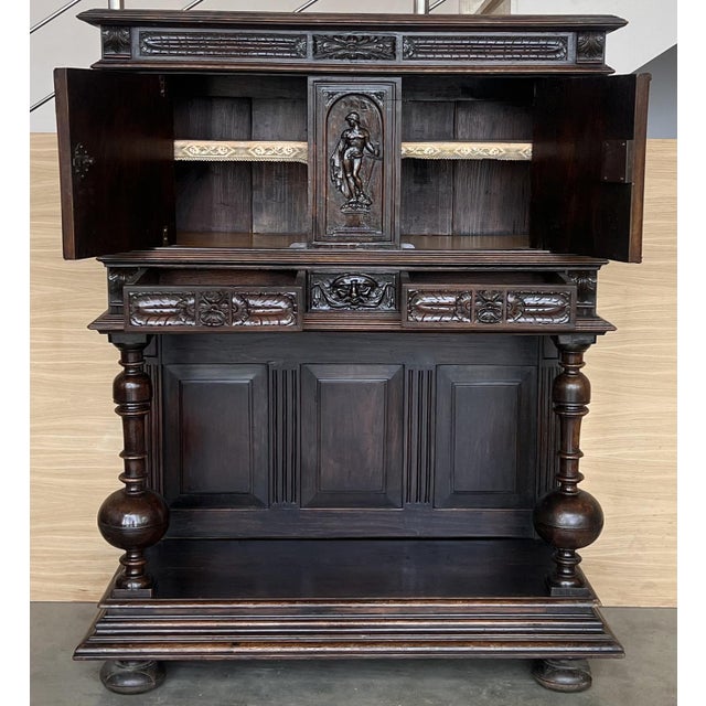 Antique Dutch Hand Carved Renaissance Raised Cabinet, 1890 For Sale - Image 6 of 12