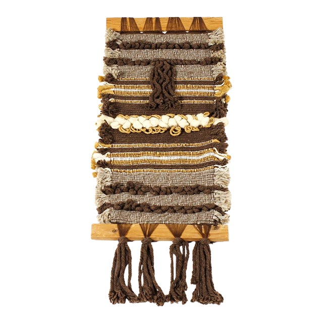 Vintage Mid Century 70’s Woven Textile Wall Hanging Fiber Art — Earthtone Abstract For Sale