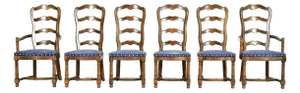 Century Furniture French Country Carved Solid Oak Ladder Back Dining Chairs, Set of Six