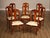 High Quality Vintage Set of Eight Marquetry Inlaid Carved Olive Wood Dining Chairs with Damask Upholstered Seats