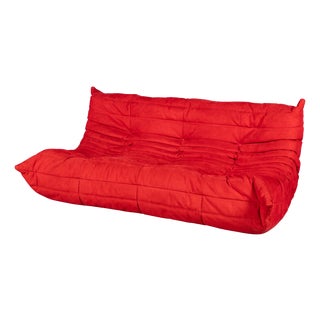 Vintage Togo Three-Seater Sofa in Red by Michel Ducaroy for Ligne Roset, 1973 For Sale