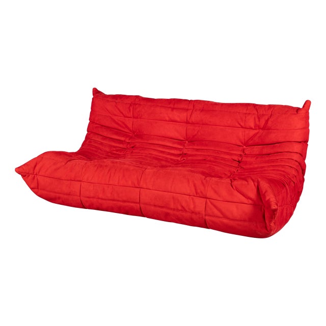 Vintage Togo Three-Seater Sofa in Red by Michel Ducaroy for Ligne Roset, 1973 For Sale
