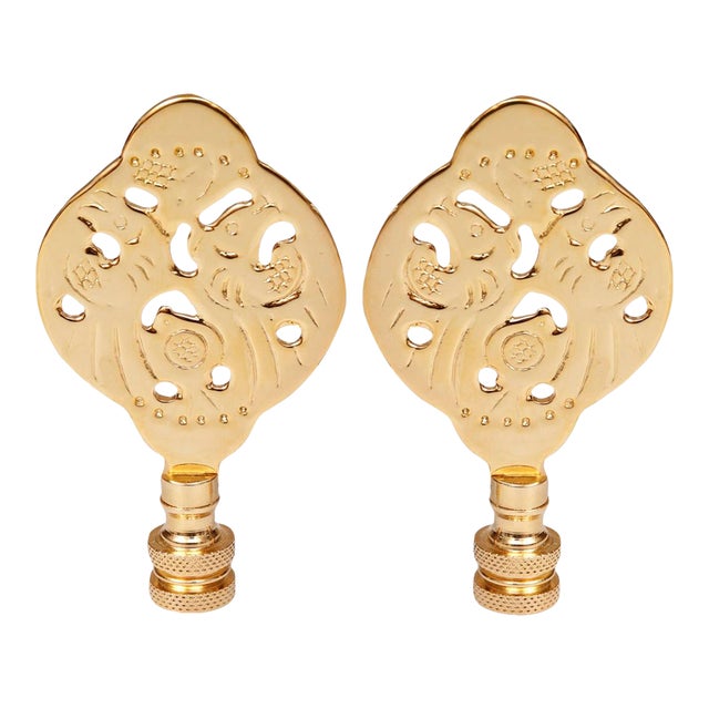 Chinoiserie Brass Lamp Finials - A Pair For Sale