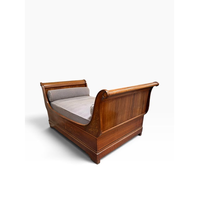 19th Century Antique Mahogany Inlaid Sleigh Bedframe for Daybed For Sale - Image 5 of 8