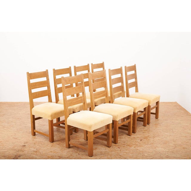 Chairs in Oak in Yellow Corduroy Fabric by Anliker Langenthal, 1960s, Set of 8 For Sale - Image 4 of 16