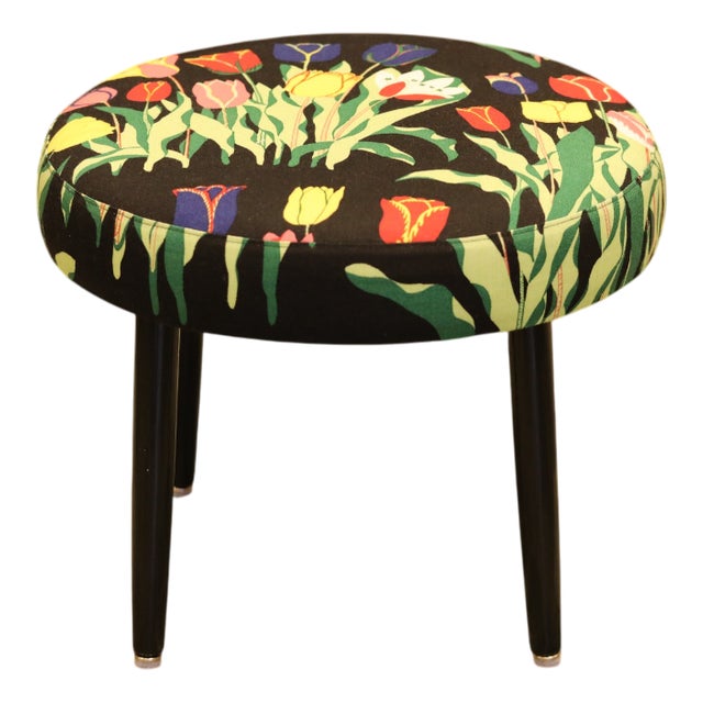 Round Stool in Linen Fabric from Svenskt Tenn, 1960s For Sale