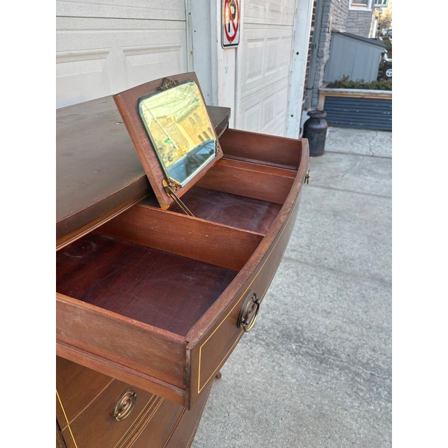Antique Mahogany Highboy Dresser | Early 1900s Colonial Revival Tall Chest of Drawers | Traditional American Bedroom Furniture | Solid Wood For Sale - Image 9 of 12