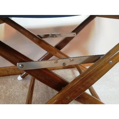 Vintage Solid Mahogany Nautical Collapsible Captain's Director's Chairs With Ship Helm - a Pair For Sale - Image 9 of 12