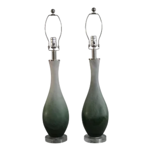 Mid 20th Century Frantelli Influence Forest Green and Sea Pearl White. Lamps