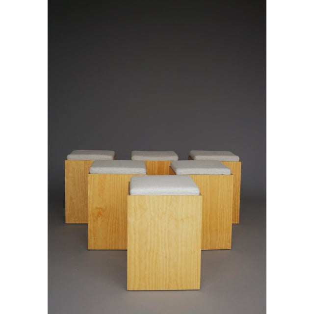 Vintage Plywood Stools with Grey Cushions, 1990s, Set of 6 For Sale - Image 14 of 14