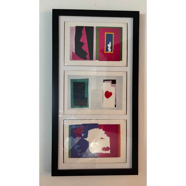 Matisse postcard prints from the Jazz series circa 1947 printed in 1994. Newly matted and framed in a black frame covered...