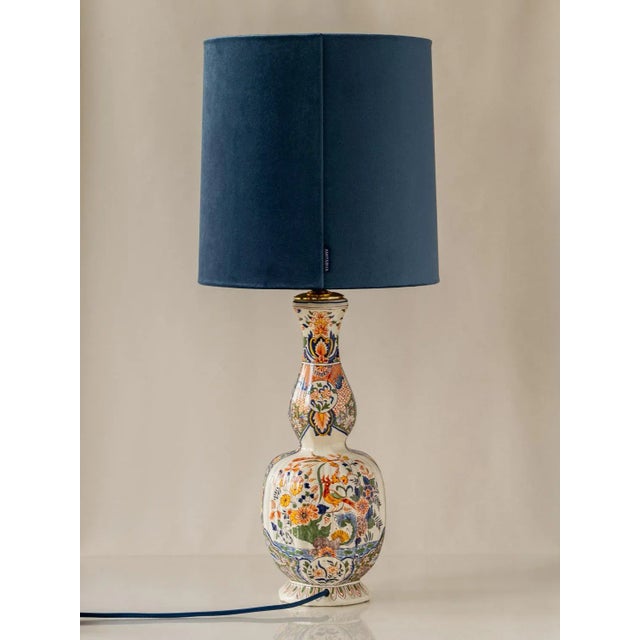 Blue Antique Hand-Painted Delft Ceramic Table Lamp in French Faience with New Shade For Sale - Image 8 of 11