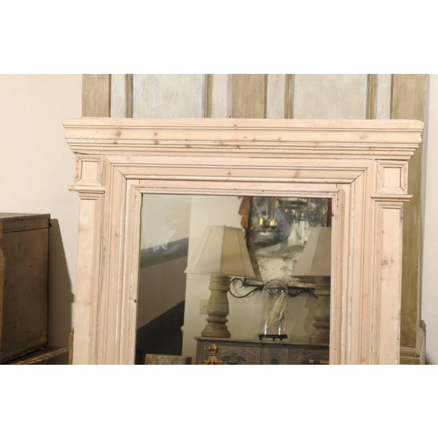 French Large French 19th Century Neutral Trumeau Wall Mirror With Natural Wood Finish For Sale - Image 3 of 9