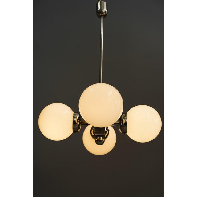 Art Deco Nickel-Plated Pendant Light with Opal Glass Shades, Vienna, 1920s For Sale - Image 15 of 16