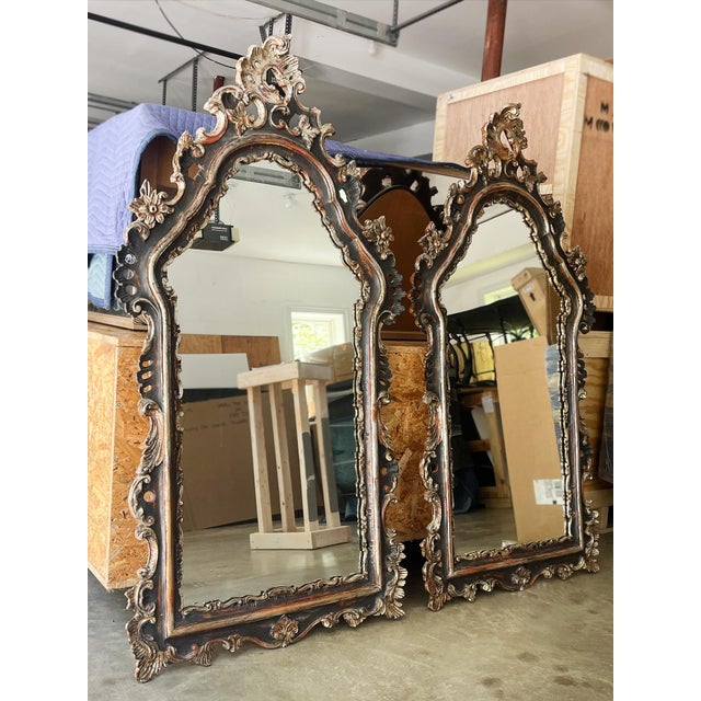 Early 20th Century Early 20th Century Italian Carved Giltwood Wall Mirrors - A Pair For Sale - Image 5 of 16